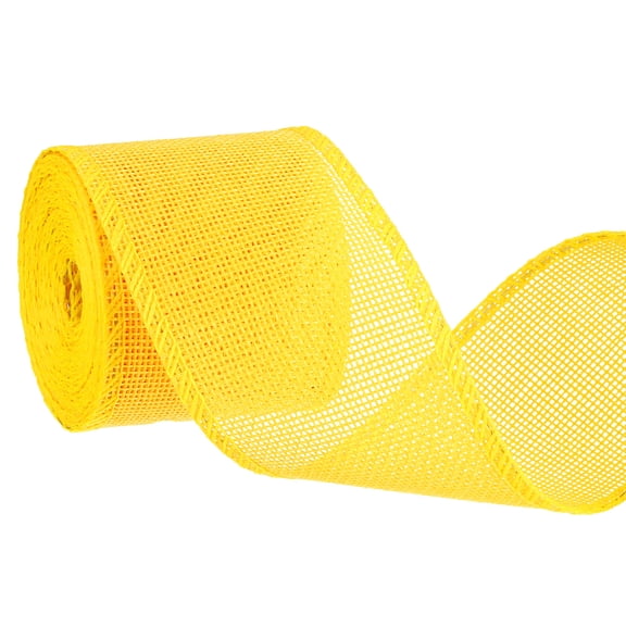 Uxcell Burlap Wired Ribbons, 2.4inch x 5yards Natural Burlap Weave Ribbon for Home Decor Wreath DIY Crafts, Yellow