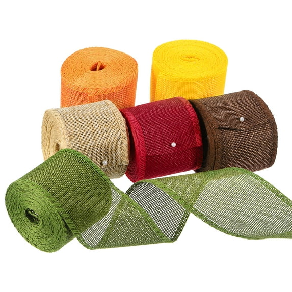 Uxcell Burlap Wired Ribbons, 2.4inch x 5yards Natural Burlap Weave Ribbon for Home Decor Wreath, Multicolor,6pcs
