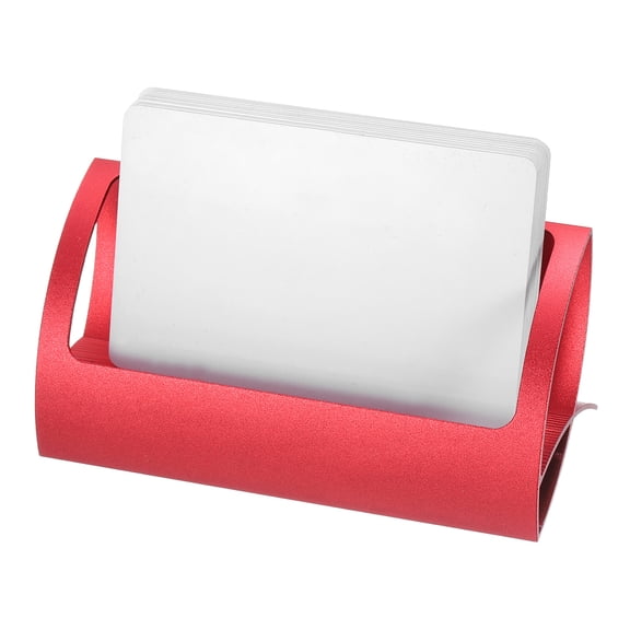 Uxcell Business Card Holder for Desk, Aluminum Alloy Q Shape Business Name Card Organizer Desktop Card Rack Display Stand for Office Exhibition Meeting Home, Red