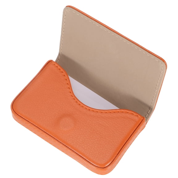 Uxcell Business Card Holder, PU Leather Business Card Case Pocket Business Name Card Holder with Magnetic Shut for Men and Women, Orange
