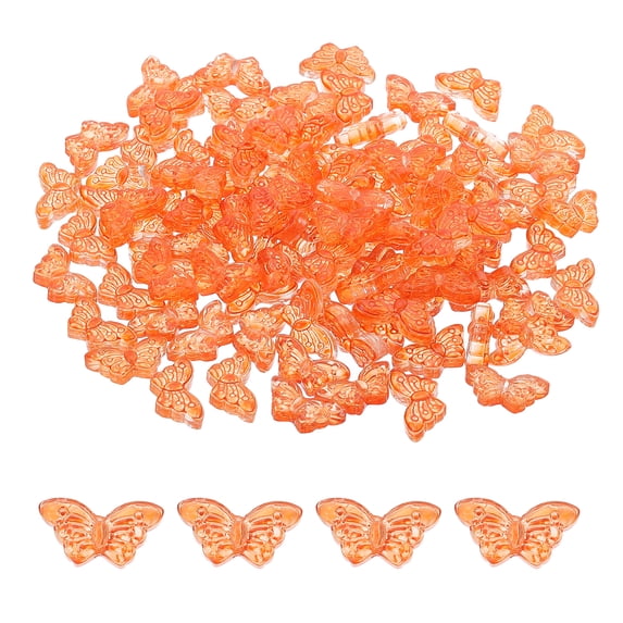 Uxcell Butterfly Beads, 100Pcs Crystal Butterfly Beads Translucent Czech Glass Beads, Orange Red