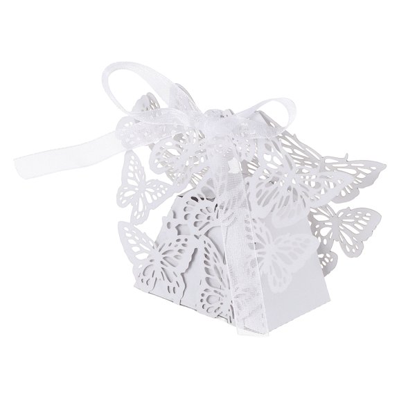 Uxcell Butterfly Hollow Candy Box, (White) (50Pcs), Reusable Romantic Cookie Gift Boxes with Ribbons for Wedding/Birthday Party/Anniversary/Baby Shower