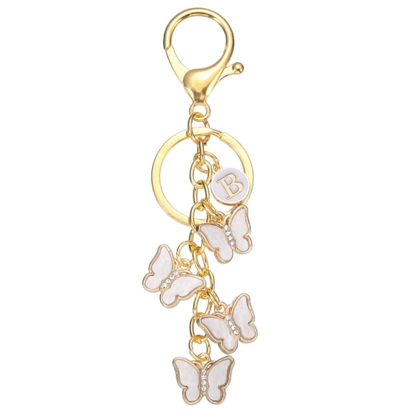 Uxcell Butterfly Initial Letter Keychain, Alphabet B Personalized Metal White Keyring