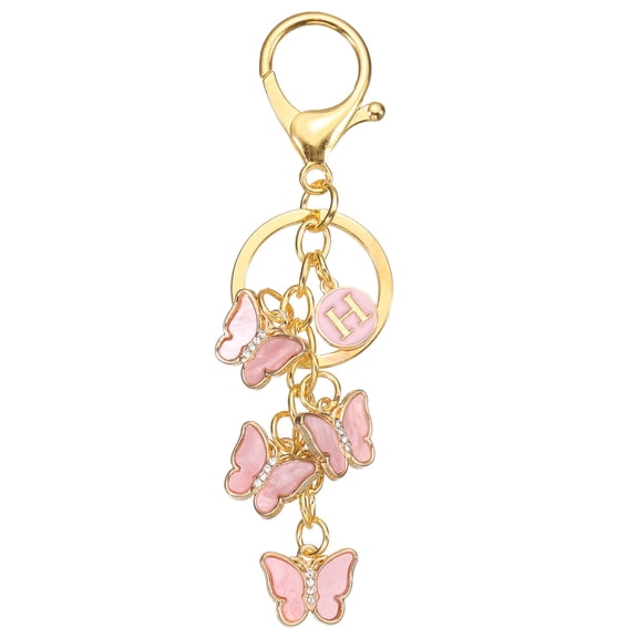 Uxcell Butterfly Initial Letter Keychain, Alphabet H Personalized Metal Pink Keyring