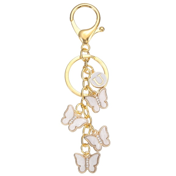 Uxcell Butterfly Initial Letter Keychain, Alphabet U Personalized Metal White Keyring