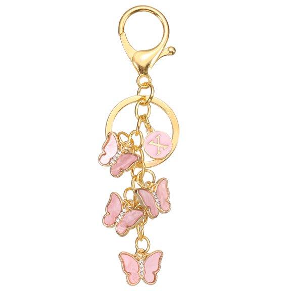 Uxcell Butterfly Initial Letter Keychain, Alphabet X Personalized Metal Pink Keyring