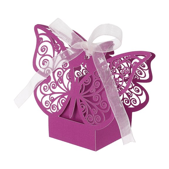 Uxcell Butterfly Laser Cut Favor Boxes, (Purple Red) (50Pcs), Reusable Colorful Candy Gift Boxes with Ribbons for Wedding/Birthday Party/Anniversary/Baby Shower