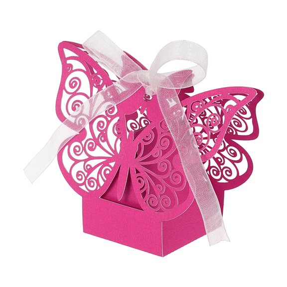 Uxcell Butterfly Laser Cut Favor Boxes, (Rose Red) (50Pcs), Reusable Colorful Candy Gift Boxes with Ribbons for Wedding/Birthday Party/Anniversary/Baby Shower