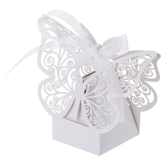 Uxcell Butterfly Laser Cut Favor Boxes, (White) (50Pcs), Reusable Colorful Candy Gift Boxes with Ribbons for Wedding/Birthday Party/Anniversary/Baby Shower