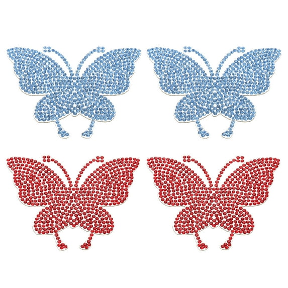 Uxcell Butterfly Rhinestone Patches, 4 Pcs Butterfly Shape Iron on Applique Patches Rhinestone Applique Glitter, Blue/Red