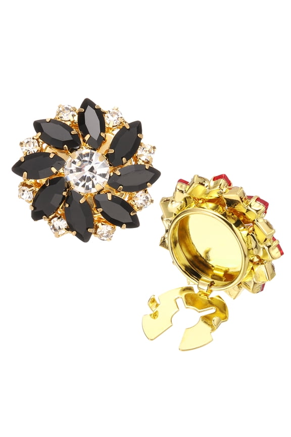 Button Cover Cufflinks for Women, Rhinestone Flower Button Cuff Links for Shirt Sleeve Suit Gift, Gold Tone (Black)