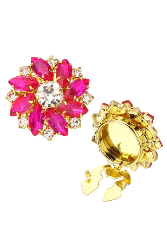 Button Cover Cufflinks for Women, Rhinestone Flower Button Cuff Links for Shirt Sleeve Suit Gift, Gold Tone (Rose Red)