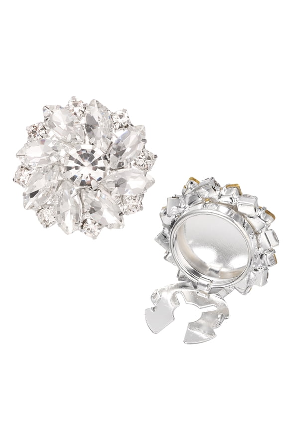 Button Cover Cufflinks for Women, Rhinestone Flower Button Cuff Links for Shirt Sleeve Suit Gift, Silver Tone (White)