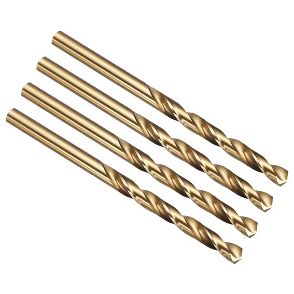 Uxcell C Drill Bit, M42 8% Cobalt High-Speed Steel Jobber Straight Shank 135 Gold Finish for Hard Metal High-temperature Titanium Alloy - 4 Pack