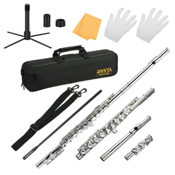Uxcell C Flutes Closed Hole 16 Keys, Professional Flute for Beginner, with Case, Stand, Cleaning Kit