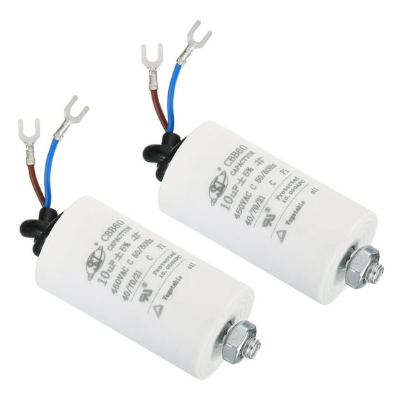Uxcell CBB60 10uF Run Capacitor,2Pcs AC450V 2 Wires 50/60Hz Cylinder with Screw 65x35mm