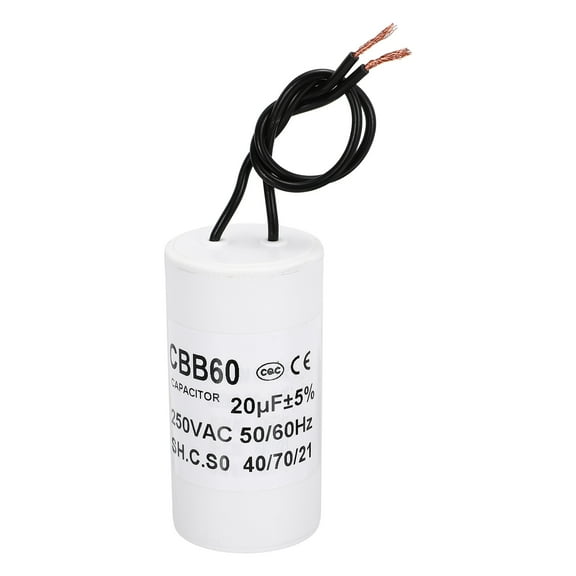 CBB60 20uf Running Capacitor,1Pcs AC 250V 2 Wires 50/60Hz Cylinder White 70x38mm for Water Pumps, Washing Machines Motor Start