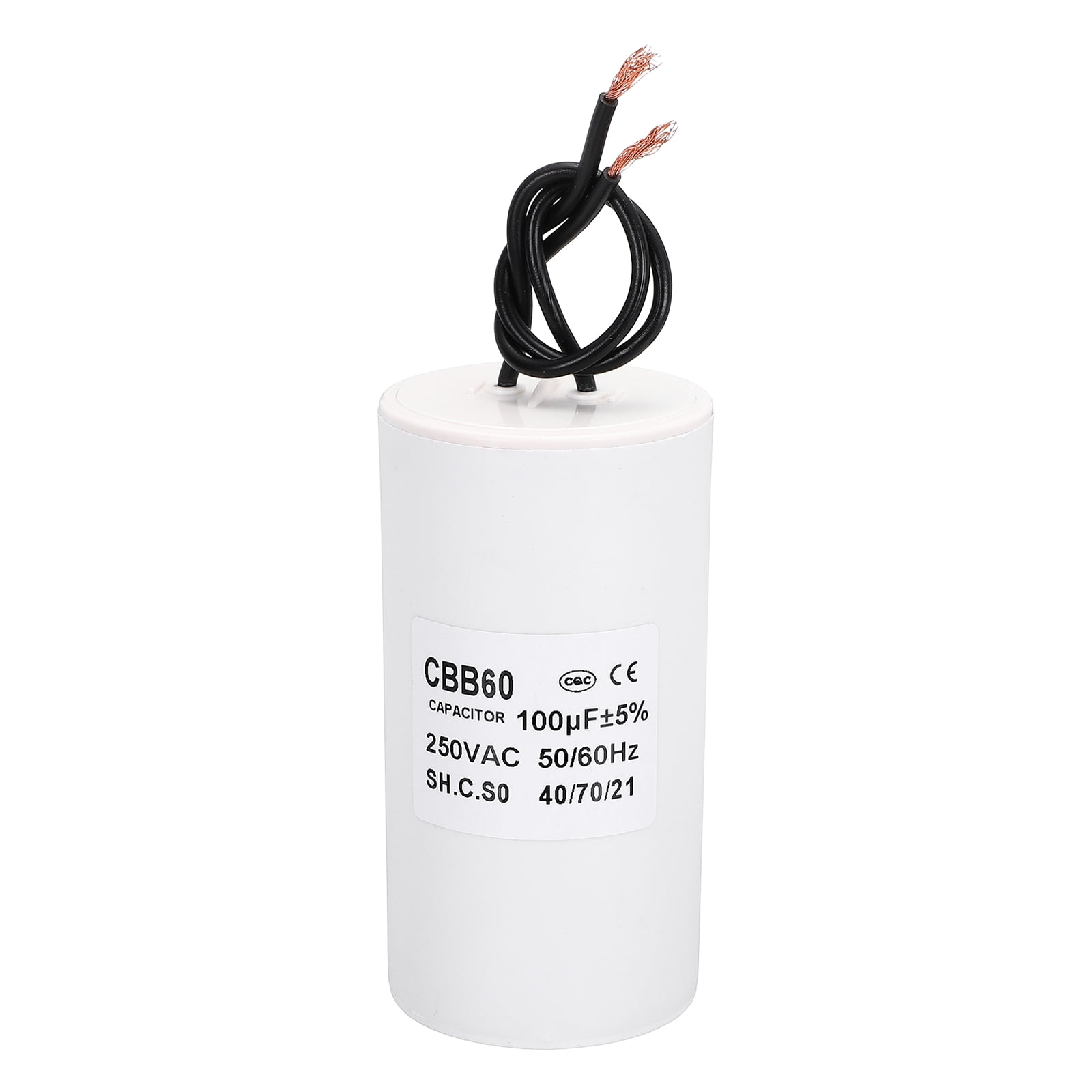 CBB60 100uf Running Capacitor,1Pcs AC 250V 2 Wires 50/60Hz Cylinder White 100x55mm for Water Pumps, Washing Machines Motor Start