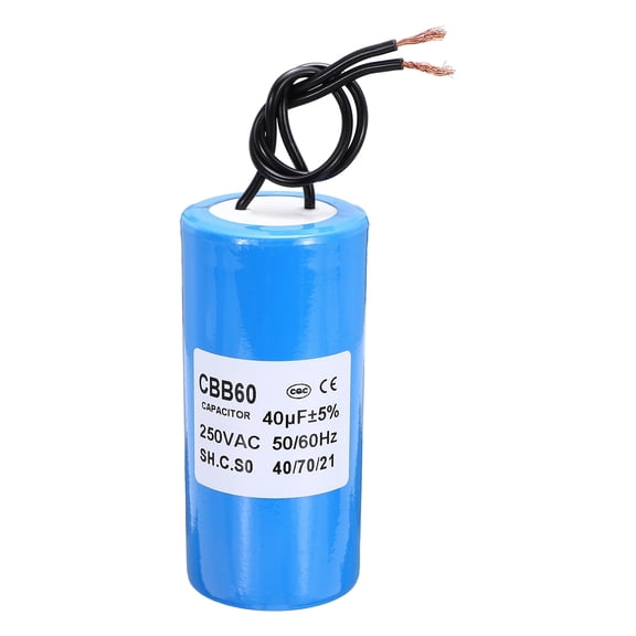 CBB60 40uf Running Capacitor,1Pcs AC 250V 2 Wires 50/60Hz Cylinder Blue 96x45mm for Water Pumps, Washing Machines Motor Start