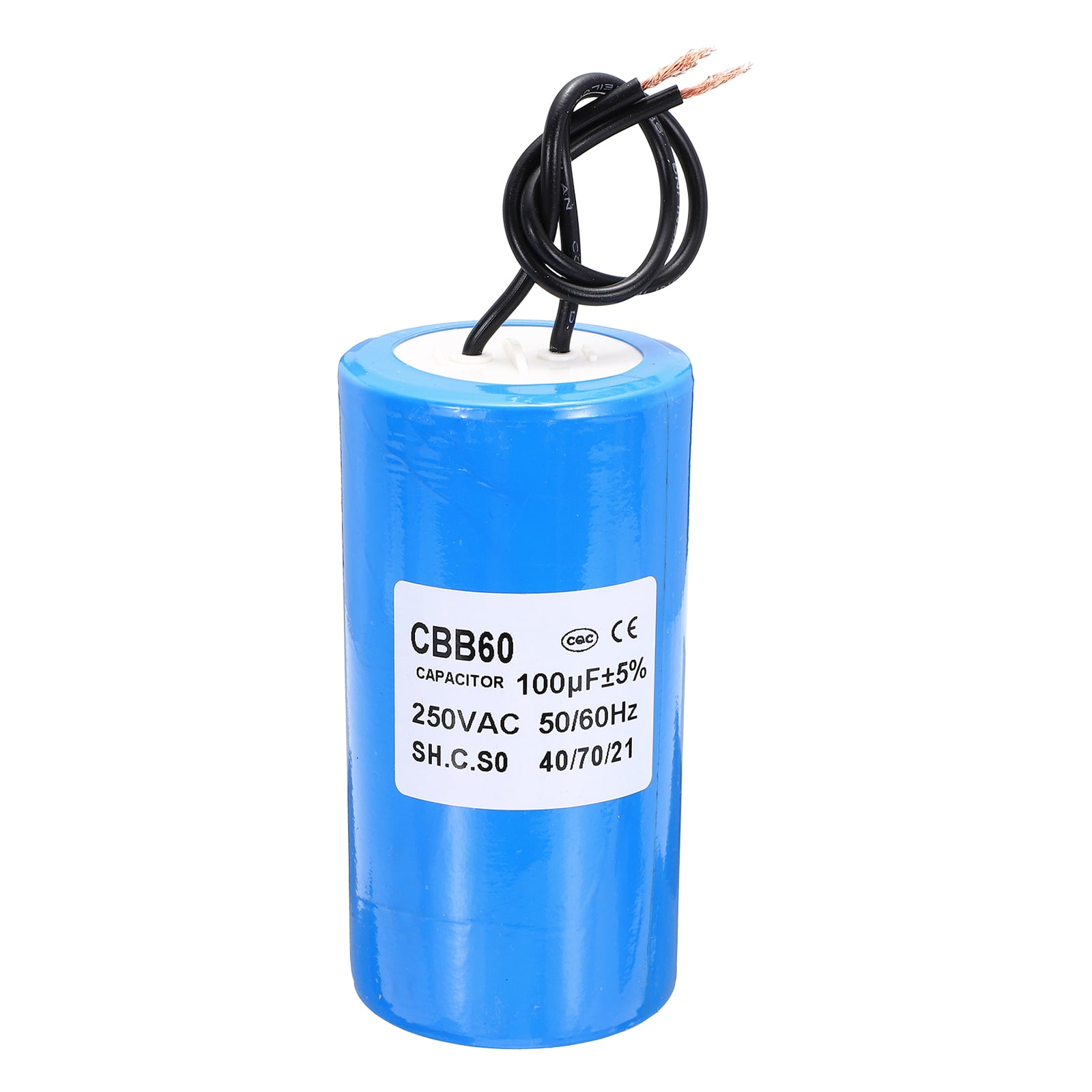 CBB60 100uf Running Capacitor,1Pcs AC 250V 2 Wires 50/60Hz Cylinder Blue 100x55mm for Water Pumps, Washing Machines Motor Start
