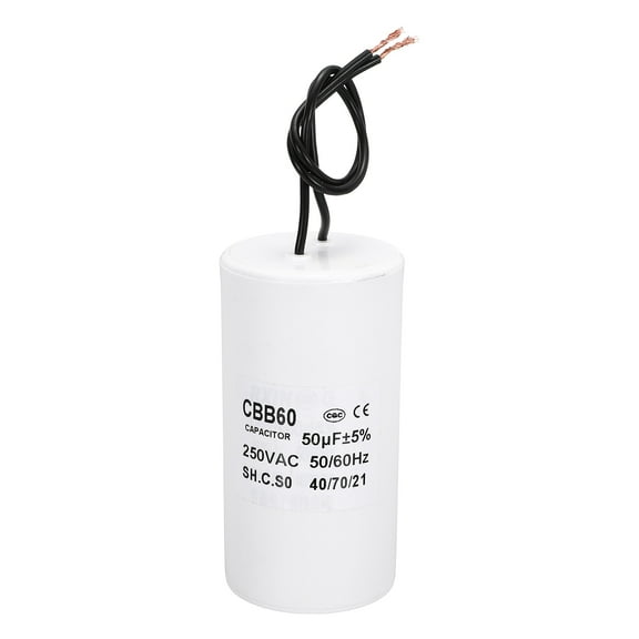 CBB60 50uf Running Capacitor,1Pcs AC 250V 2 Wires 50/60Hz Cylinder White 95x50mm for Water Pumps, Washing Machines Motor Start