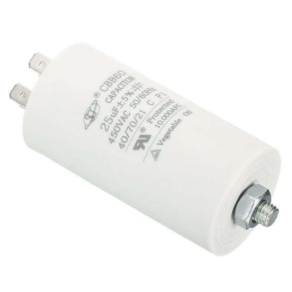 Uxcell CBB60 25uF Run Capacitor, AC450V 4 Pins 50/60Hz Cylinder with Screw 75x40mm
