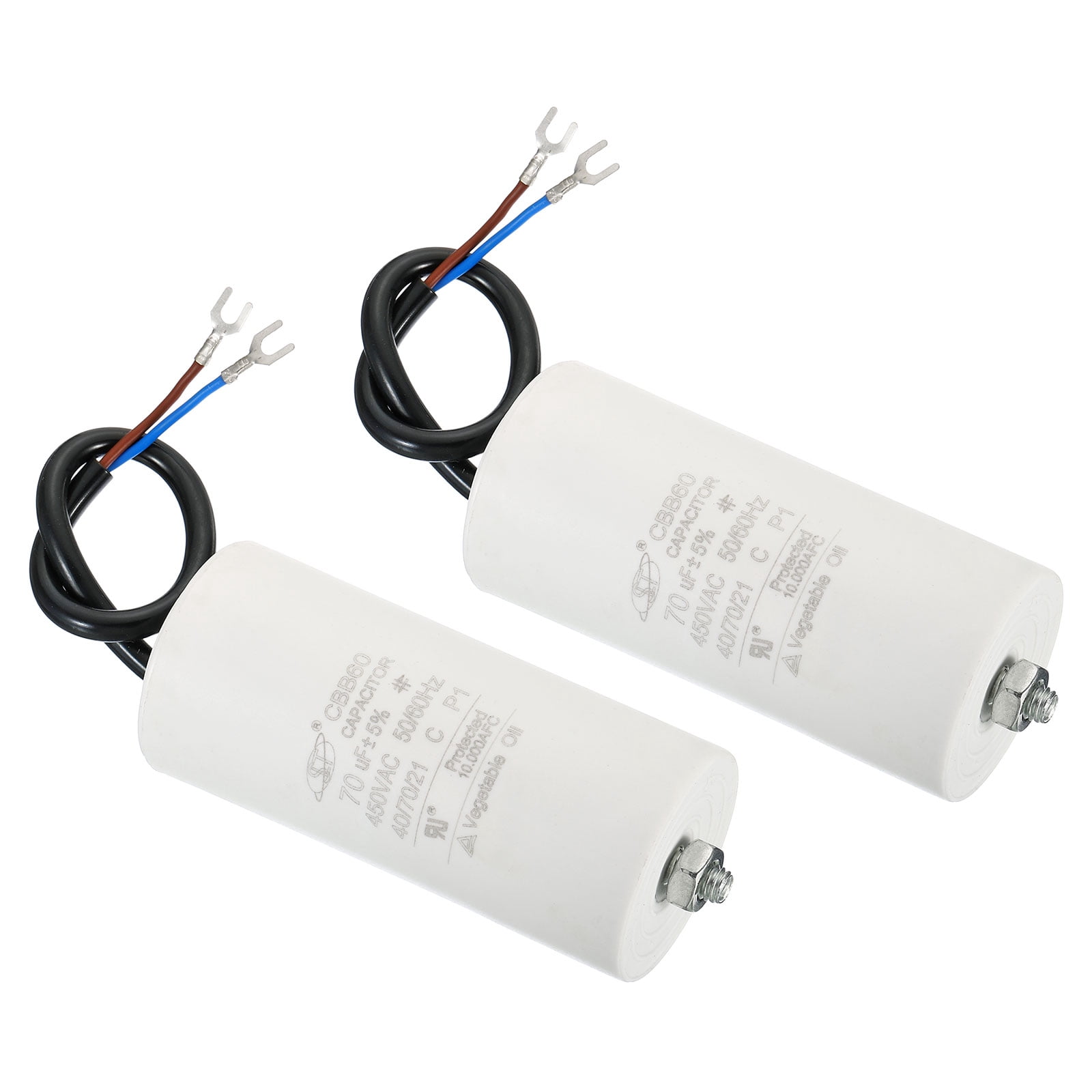 Uxcell CBB60 70uF Run Capacitor,2Pcs AC450V 2 Wire 50/60Hz Cylinder with Screw 115x50mm
