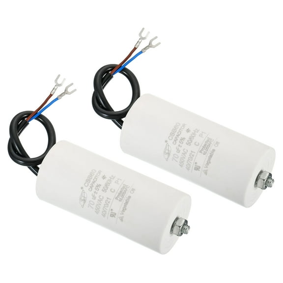 Uxcell CBB60 70uF Run Capacitor,2Pcs AC450V 2 Wire 50/60Hz Cylinder with Screw 115x50mm