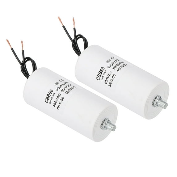 Uxcell CBB60 70uF Running Capacitor,2Pcs AC 450V 2 Wire 50/60Hz Cylinder,109x50mm,White
