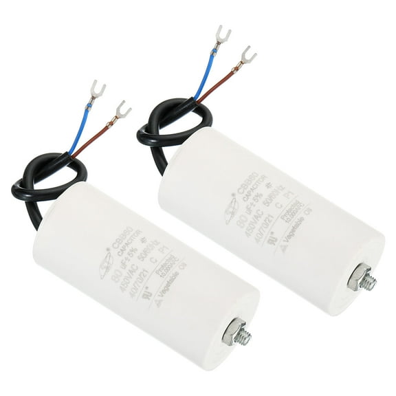 Uxcell CBB60 80uF Run Capacitor,2Pcs AC450V 2 Wire 50/60Hz Cylinder with Screw 115x50mm