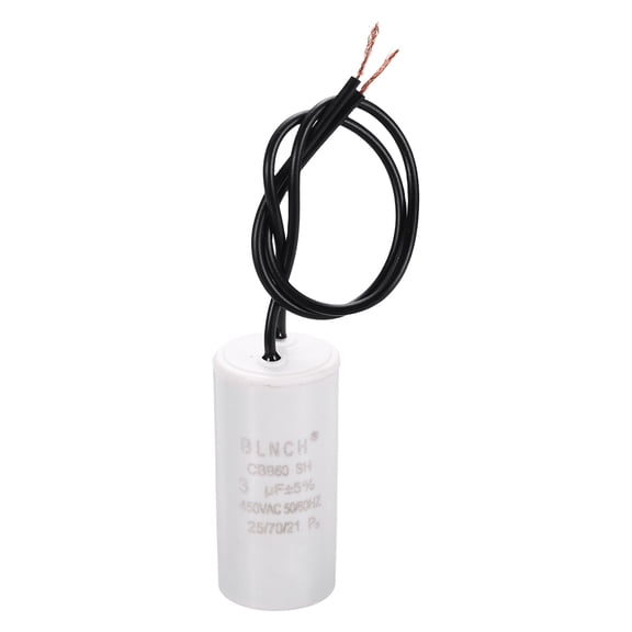 Uxcell CBB60 Running Capacitor, 3uF 450V 2 Wire Electric Air Compressor Motor Run Starting Capacitor for Washing Machine, Refrigerator, Air Conditioner, White