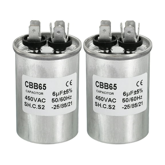 Uxcell CBB65 6uF Run Capacitor,6mfd 2Pcs AC 450V Aluminum Case with 2 Terminal