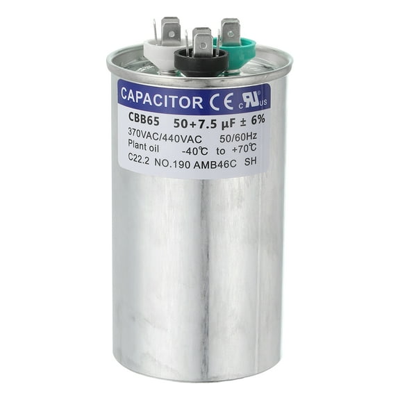 Uxcell CBB65 Capacitor, 50+7.5uF 370-440 VAC 50/60Hz Aluminium CBB65 Air Conditioner Motor Starting Round Capacitor for HVAC Systems, Air Conditioner, Heat Pump