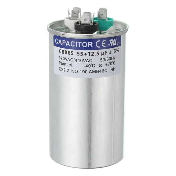 Uxcell CBB65 Capacitor, 55+12.5uF 370-440 VAC 50/60Hz Aluminium CBB65 Air Conditioner Motor Starting Round Capacitor for HVAC Systems, Air Conditioner, Heat Pump