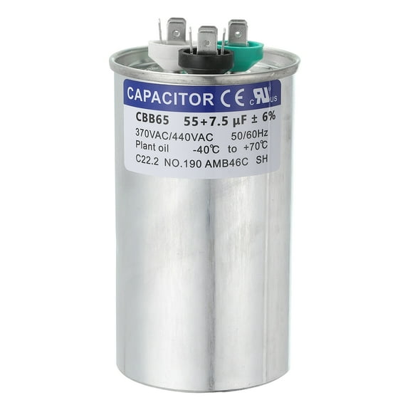 Uxcell CBB65 Capacitor, 55+7.5uF 370-440 VAC 50/60Hz Aluminium CBB65 Air Conditioner Motor Starting Round Capacitor for HVAC Systems, Air Conditioner, Heat Pump