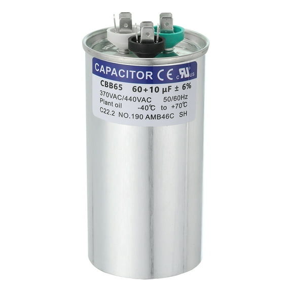 Uxcell CBB65 Capacitor, 60+10uF 370-440 VAC 50/60Hz Aluminium CBB65 Air Conditioner Motor Starting Round Capacitor for HVAC Systems, Air Conditioner, Heat Pump