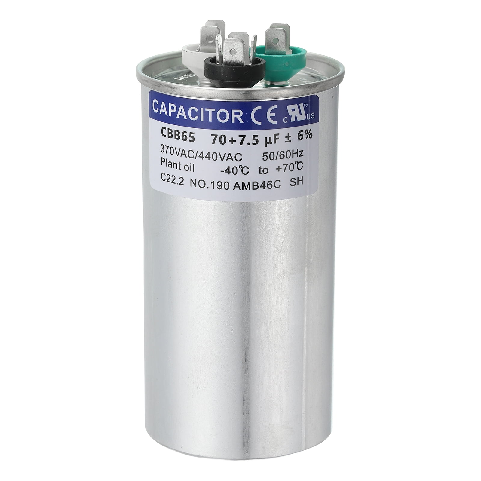 Uxcell CBB65 Capacitor, 70+7.5uF 370-440 VAC 50/60Hz Aluminium CBB65 Air Conditioner Motor Starting Round Capacitor for HVAC Systems, Air Conditioner, Heat Pump