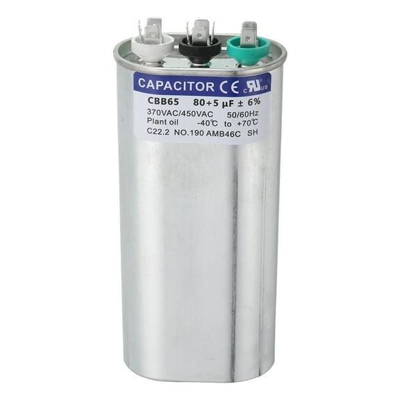 Uxcell CBB65 Capacitor, 80+5uF 370-440 VAC 50/60Hz Aluminium CBB65 Air Conditioner Motor Starting Capacitor for HVAC Systems, Air Conditioner, Heat Pump