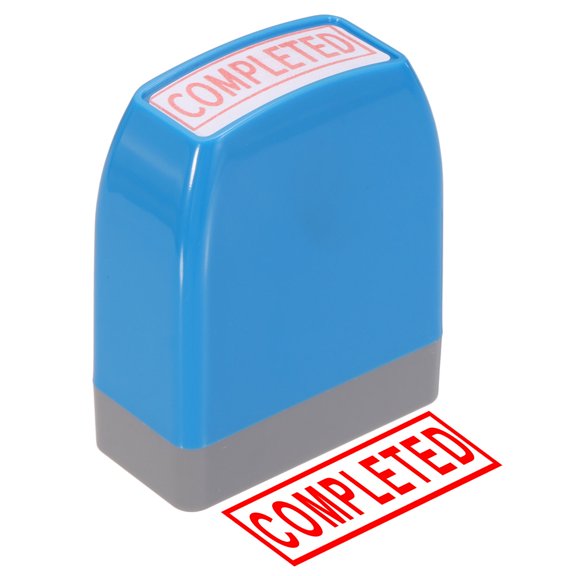 Uxcell COMPLETED Notice Stamp Self Inking, Red Ink Refillable Office Stamp Pre Inked Message Business, Blue