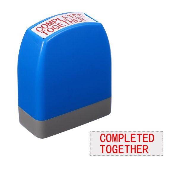 Uxcell COMPLETED TOGETHER Teacher Stamps, 2.1x1.7x0.9 Inch Homework Stamper, Teacher Grading Office Photosensitive Stamp with Red Ink for Homework Documents Checks, Blue Casing