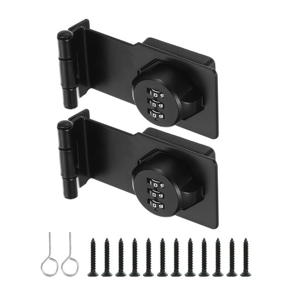 Uxcell Cabinet Password Hasp Lock 3-Digit 180 Degree Barn Door Lock Security Combination Latch Lock for Drawers Cabinet Black 3.5"