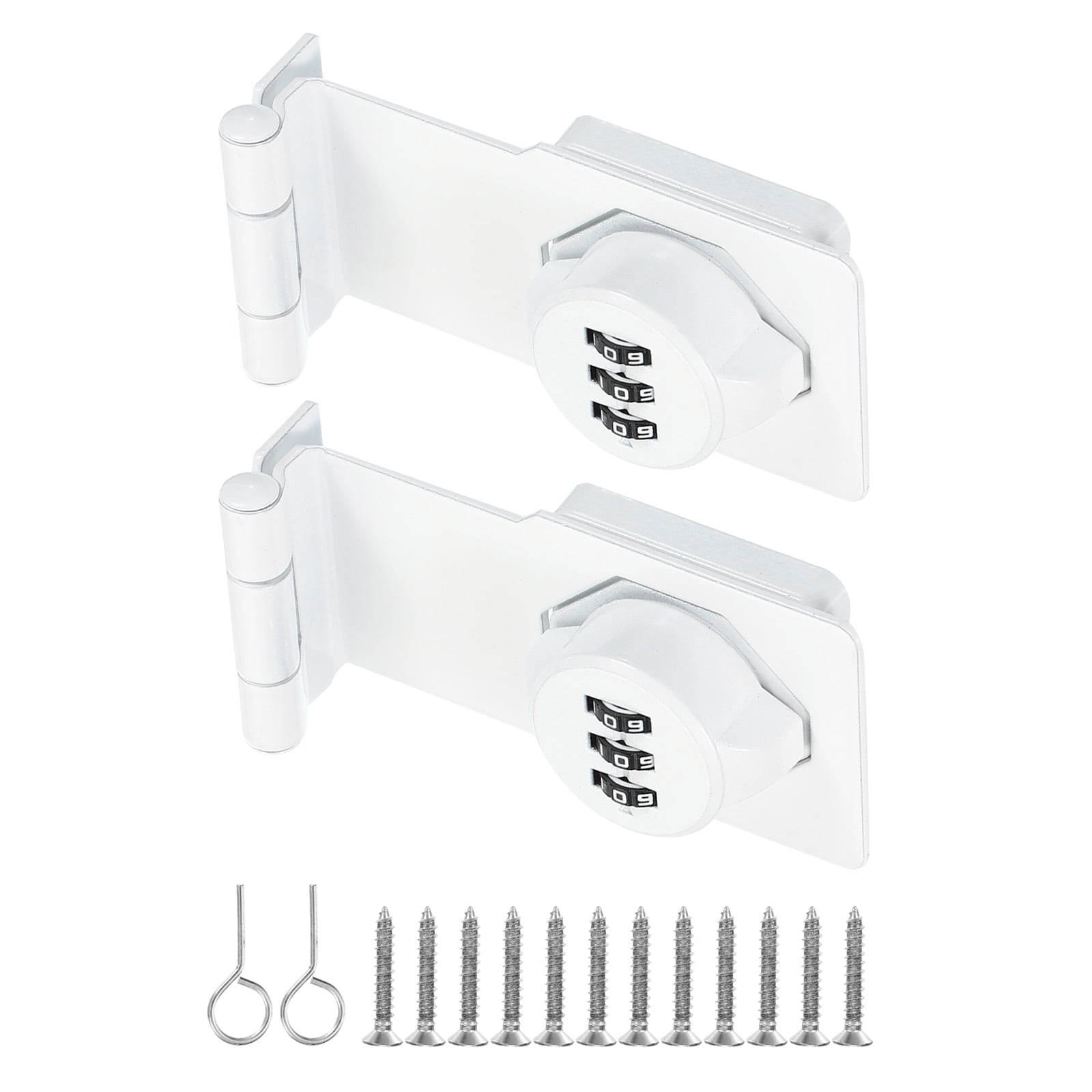 Uxcell Cabinet Password Hasp Lock 3-Digit 180 Degree Barn Door Lock Security Combination Latch Lock for Drawers Cabinet White 3.5"