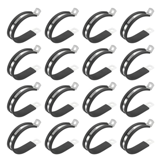 Uxcell Cable Clamp, Stainless Steel Rubber Cushioned Insulated Pipe Clamps for Tube Hose Cable Installation 1-13/16 Inch