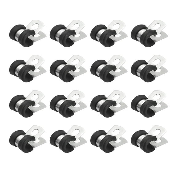 Uxcell Cable Clamp, Stainless Steel Rubber Cushioned Insulated Pipe Clamps for Tube Hose Cable Installation 1/4 Inch