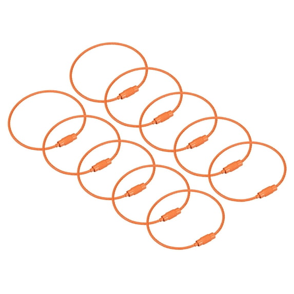 Uxcell Cable Key Rings 160mm Wire Keychain Twist Loops Orange 12 Pack