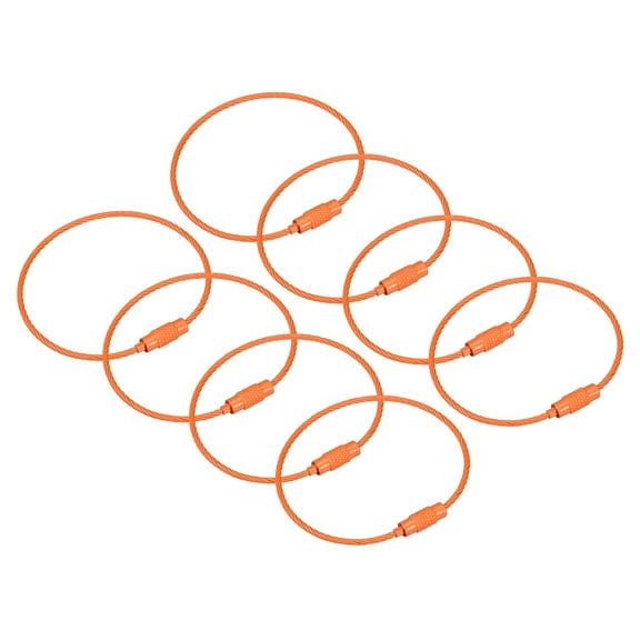Uxcell Cable Key Rings 160mm Wire Keychain Twist Loops Orange 8 Pack