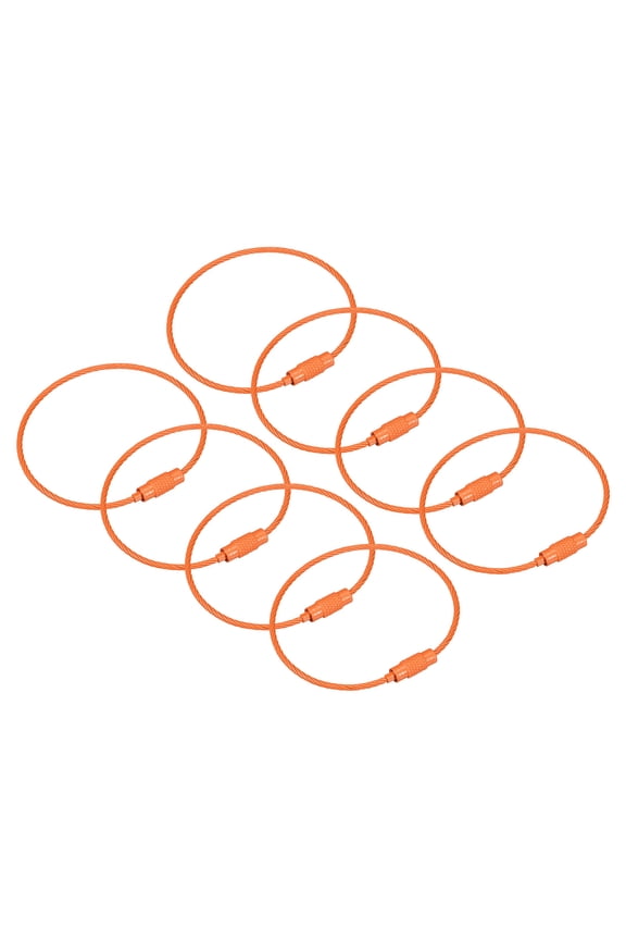 Cable Key Rings 160mm Wire Keychain Twist Loops Orange 8 Pack