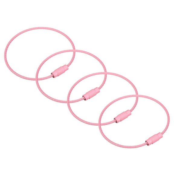 Uxcell Cable Key Rings 160mm Wire Keychain Twist Loops Pink 4 Pack