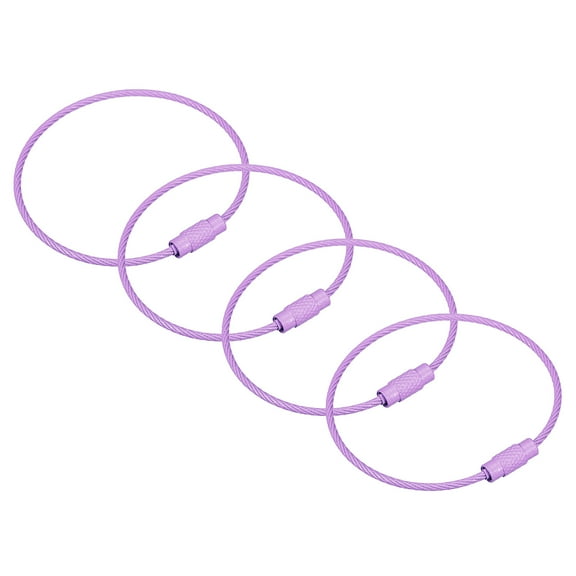 Uxcell Cable Key Rings 160mm Wire Keychain Twist Loops Purple 4 Pack