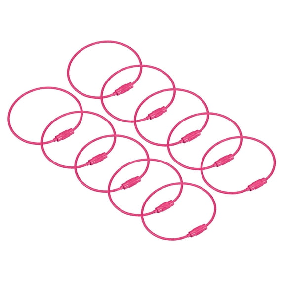 Uxcell Cable Key Rings 160mm Wire Keychain Twist Loops Rose Red 12 Pack